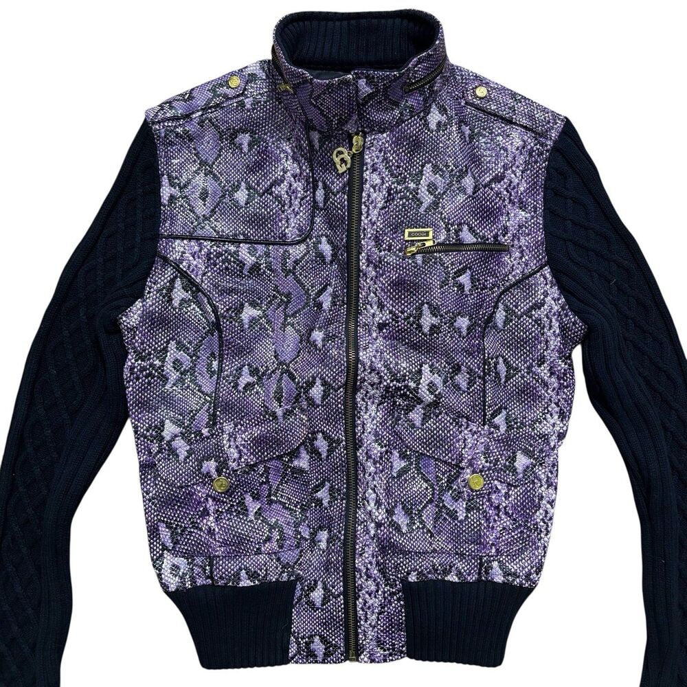 Coogi Bomber Jacket Women’s Large Purple Faux Snakeskin Sweater Full Zip Vintage